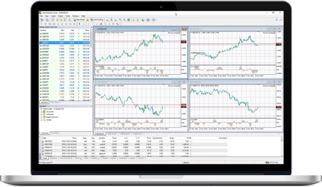 Biểu đồ nền tảng MetaTrader 4 được hiển thị trên máy tính xách tay